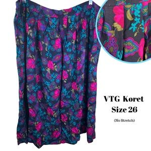 Vintage 80s Koret Blue Colorful Paisley Pleated A-Line Midi Skirt Women Size 26